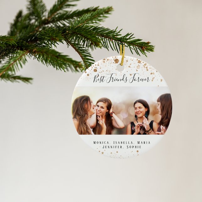 Freunde für immer Gold Glitzer Foto weiß Keramik Ornament (Von Creator hochgeladen)