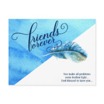 Freunde für immer Postcard Blue Watercolor Feather