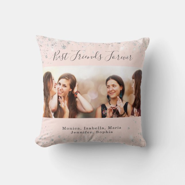 Freunde für immer Rose Gold Silber Glitzer Foto Kissen (Vorderseite)