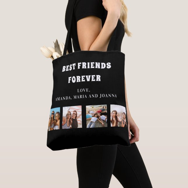 Freunde für immer Schwarz-weiße Foto Collagen Name Tasche (Von Nahem)