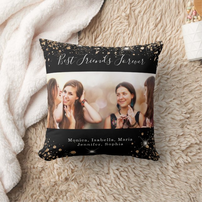 Freunde für immer schwarzes Gold Glitzer Foto Kissen (Decke)