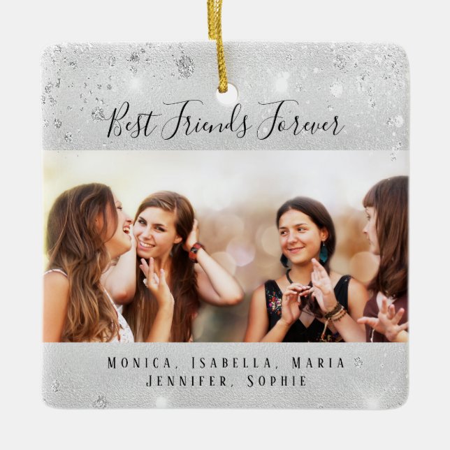 Freunde für immer Silbermedaille Glitzer Foto Keramikornament (Vorderseite)