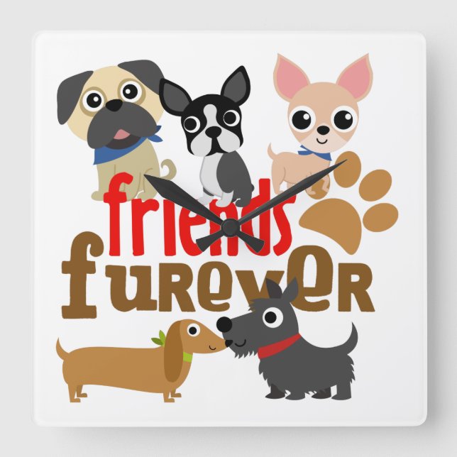 Freunde Furever Hunde Welpen Quadratische Wanduhr (Vorderseite)