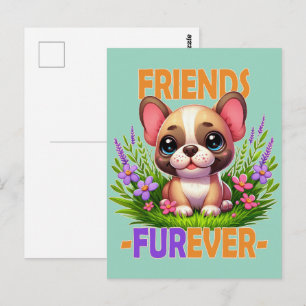 Freunde Furever Pun. Niedlicher Bulldog-Hündchen Postkarte