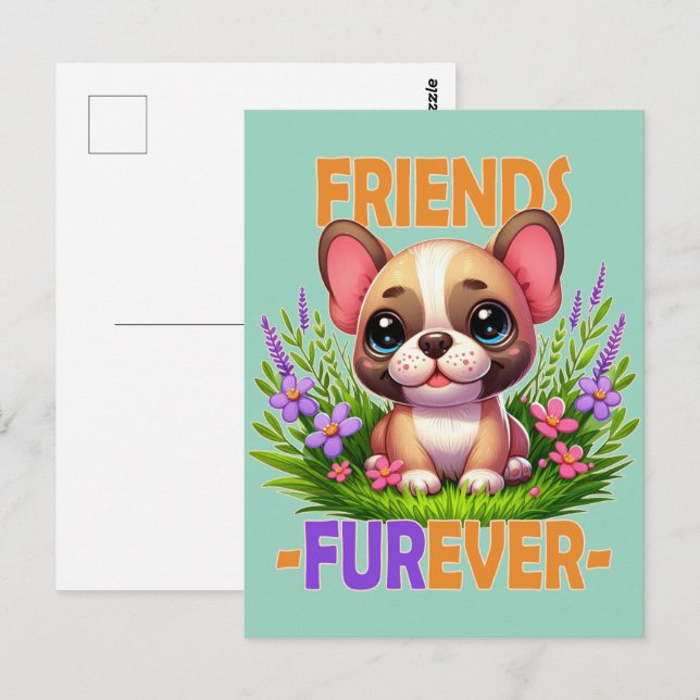 Freunde Furever Pun. Niedlicher Bulldog-Hündchen Postkarte (Vorne/Hinten)