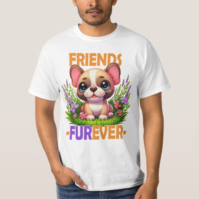 Freunde Furever Pun. Niedlicher Bulldog-Hündchen T-Shirt (Vorderseite)