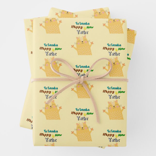 Freunde glücklich Neues Jahr 1 Januar Katze Neujah Geschenkpapier Set (Beispiel)