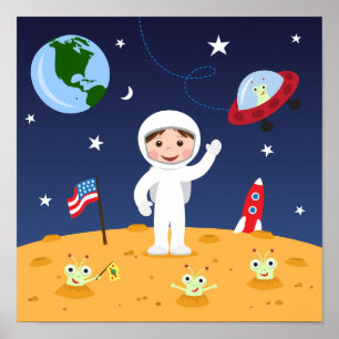 Freunde im All, niedliche Kinder Cartoon Mauer Kun Poster