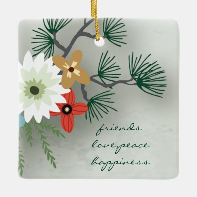 Freunde, Liebe, Frieden, Glück Freundschaftsurlaub Keramikornament (Vorderseite)