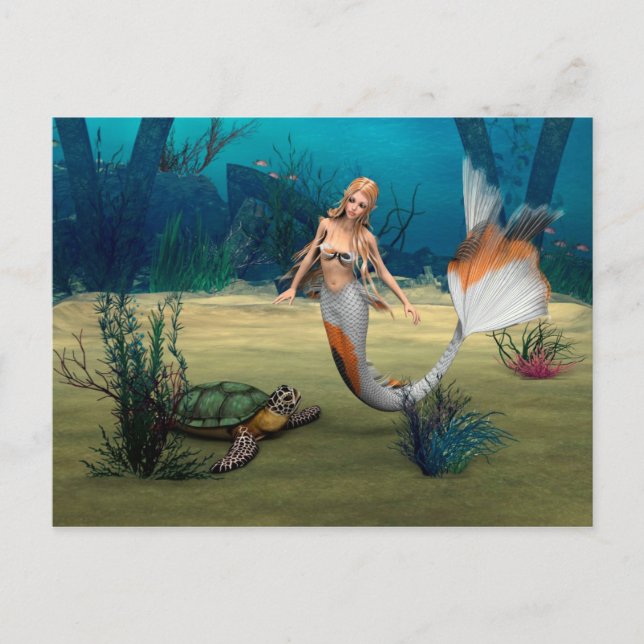 Freunde Mermaid und Turtle Postkarte (Vorderseite)