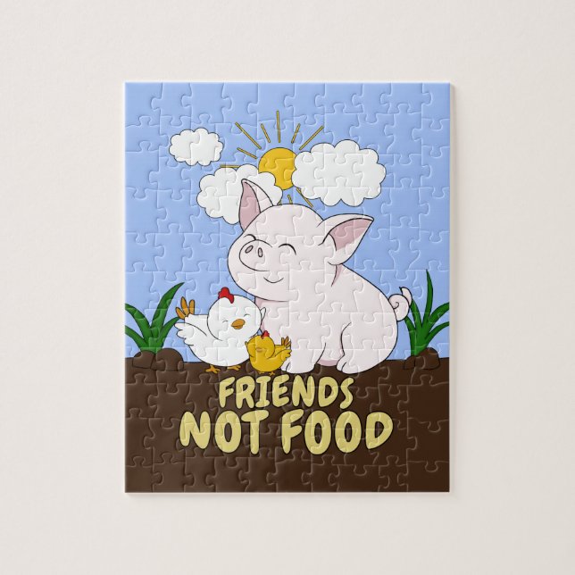 Freunde nicht essen - Niedliches Schwein und Huhn (Vertikal)