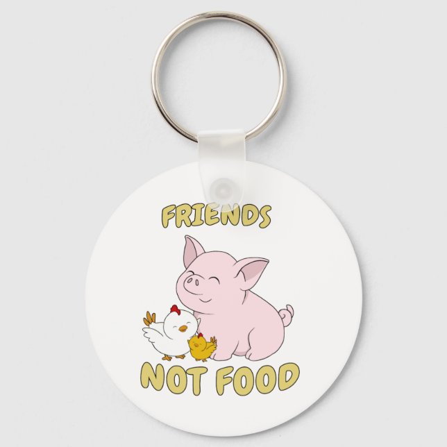 Freunde nicht essen - Niedliches Schwein und Huhn Schlüsselanhänger (Vorderseite)