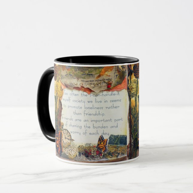 Freunde sind wichtige Zitate Mixed Media Collage Tasse (Vorderseite Links)