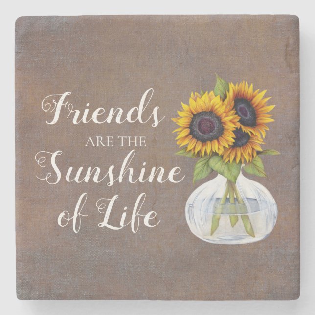 Freunde Sonnenschein Sonnenblumen in Vase Rustic B Steinuntersetzer (Vorderseite)