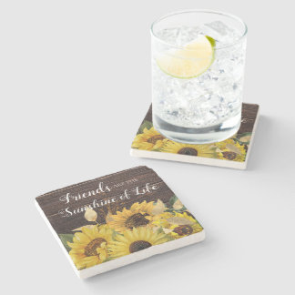 Freunde Sunshine Gelbe Sonnenblumen Rustikales Hol Steinuntersetzer