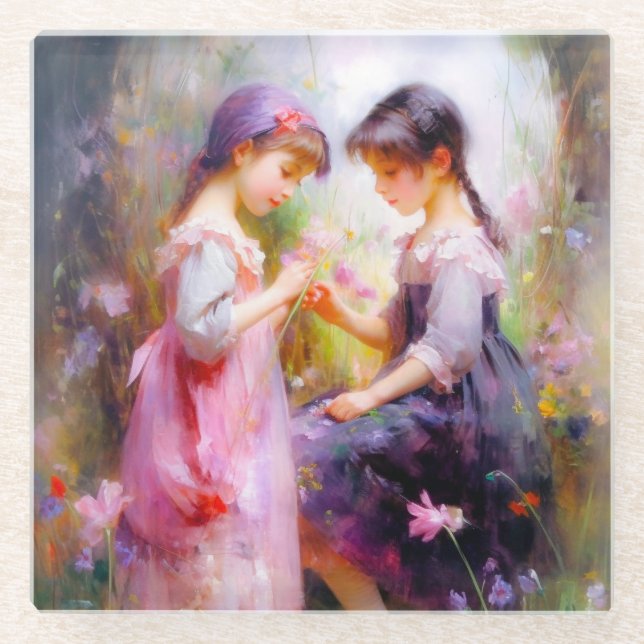 Freunde und Blume Glasuntersetzer (Vorderseite)