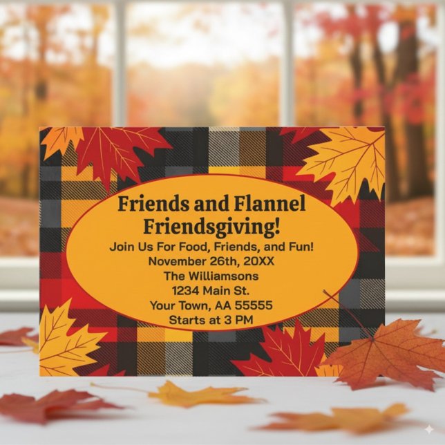 Freunde und Flannel Friendsgiving Karierte Einladu Einladung (Von Creator hochgeladen)