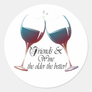 Freunde und Wein-je ältere desto bessere Weinkuns Runder Aufkleber