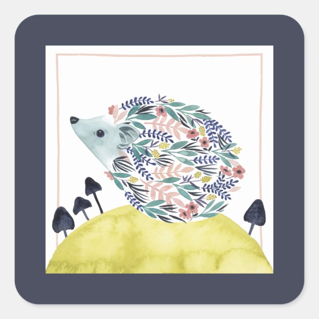 Freunde von Clementine | Folk Art Hedge Hog Quadratischer Aufkleber (Vorderseite)