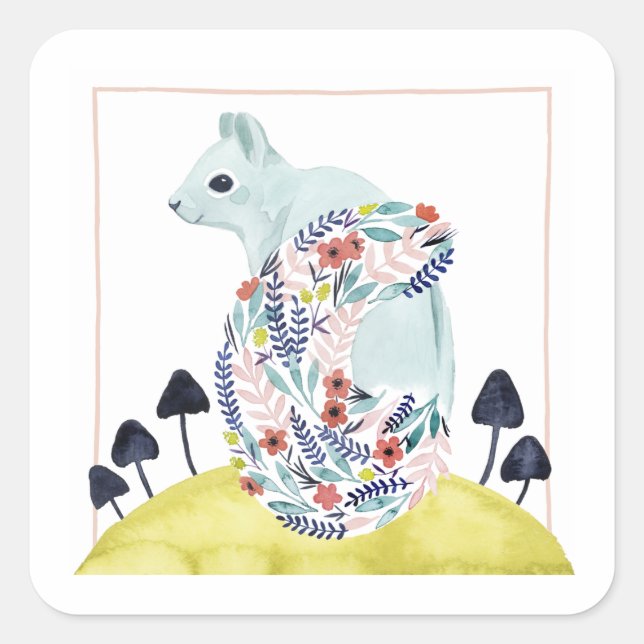 Freunde von Clementine | Volkskunsthörnchen Quadratischer Aufkleber (Vorderseite)