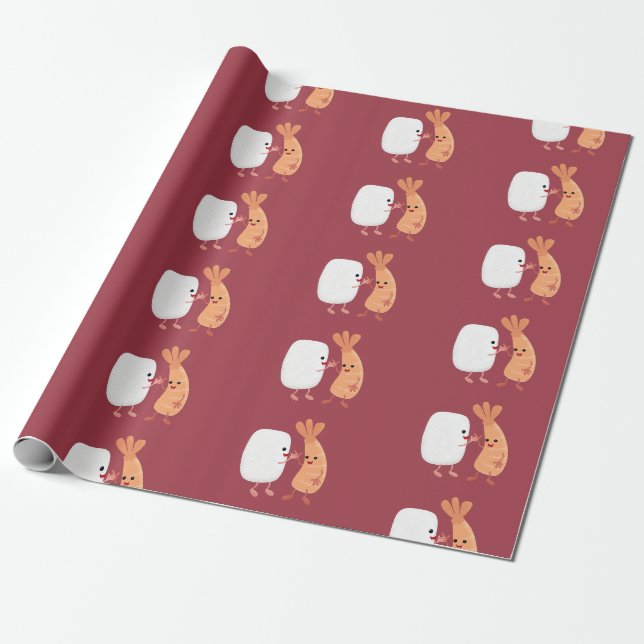 Freunde von niedlichem Sushi-Reis Cartoon Geschenkpapier (Ungerollt)