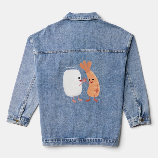Freunde von niedlichem Sushi-Reis Cartoon Jeansjacke (Rückseite)