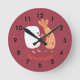 Freunde von niedlichem Sushi-Reis Cartoon Runde Wanduhr