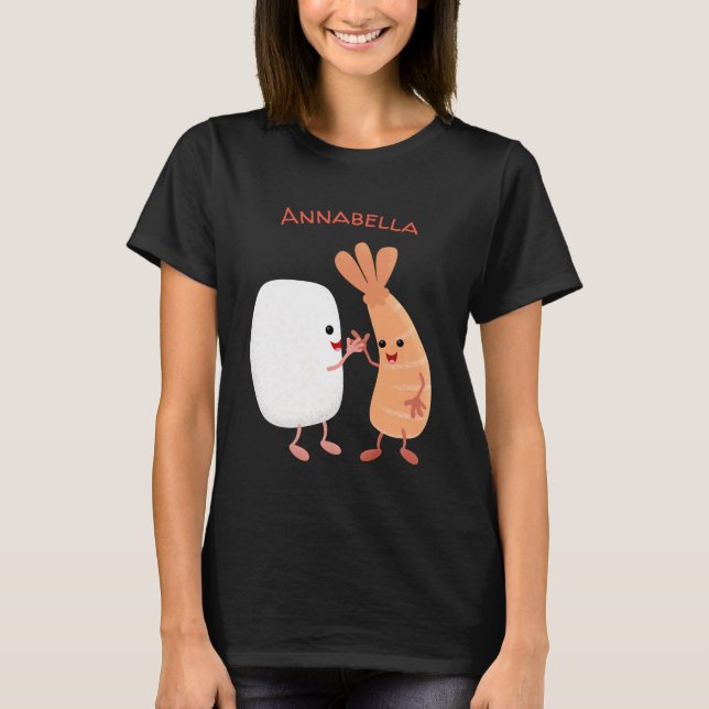 Freunde von niedlichem Sushi-Reis Cartoon T-Shirt (Vorderseite)