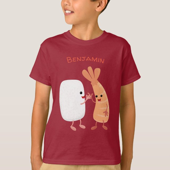 Freunde von niedlichem Sushi-Reis Cartoon T-Shirt (Vorderseite)