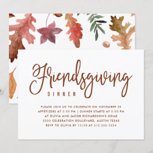Freundesdankfest Dinner Weiß mit Herbstblättern Einladung