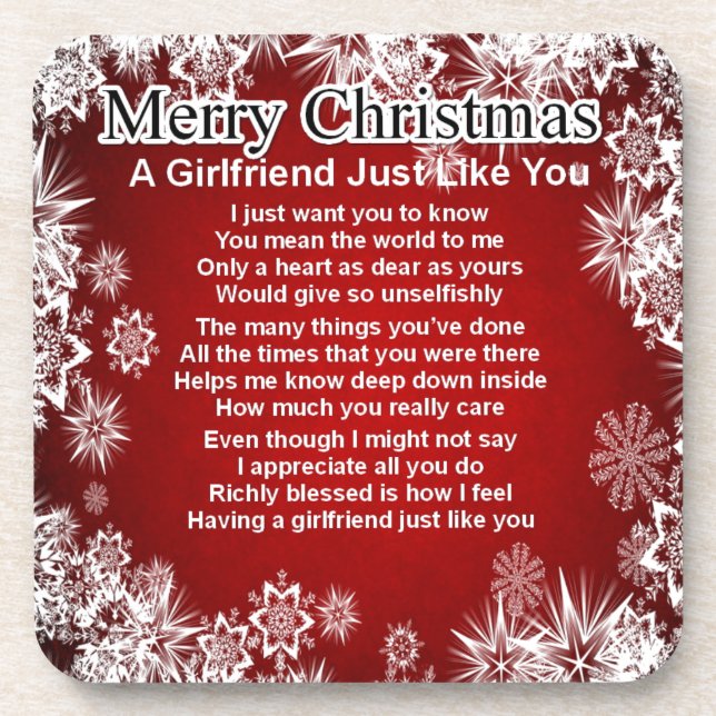 Freundin-Gedicht - Weihnachtsentwurf Getränkeuntersetzer (Vorderseite)