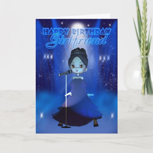 Freundin Happy Birthday Singing Deva Niedlich Card Karte (Vorderseite)
