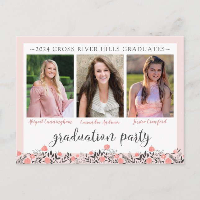 Freundinnen und Schüler Graduierungsparty Blush Postkarte (Vorderseite)