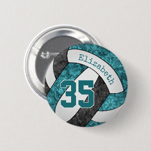 Freundlich aquamarine schwarze Volleyballmannschaf Button
