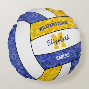 Freundlich blaue goldene Volleyballmannschaftsfarb Rundes Kissen