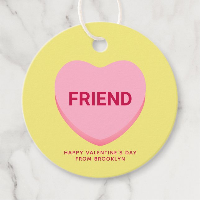 Freundlich gelb rosa Konversation Herz Valentine Geschenkanhänger (Vorderseite)
