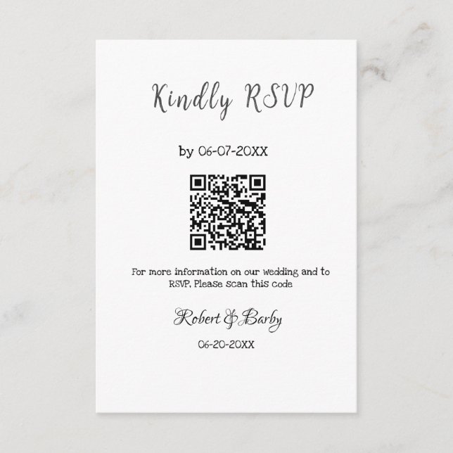 freundlich Hochzeit RSVP Scan QR-Code einfach mode Begleitkarte (Vorderseite)