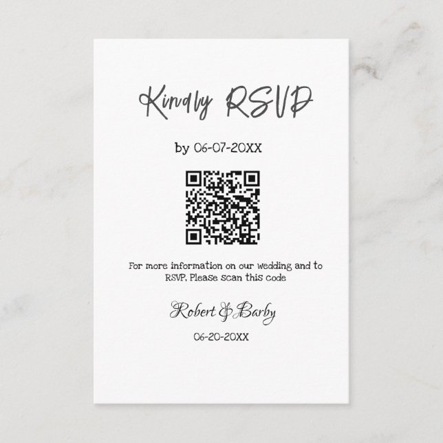 freundlich Hochzeit RSVP Scan QR-Code einfach mode Begleitkarte (Vorderseite)