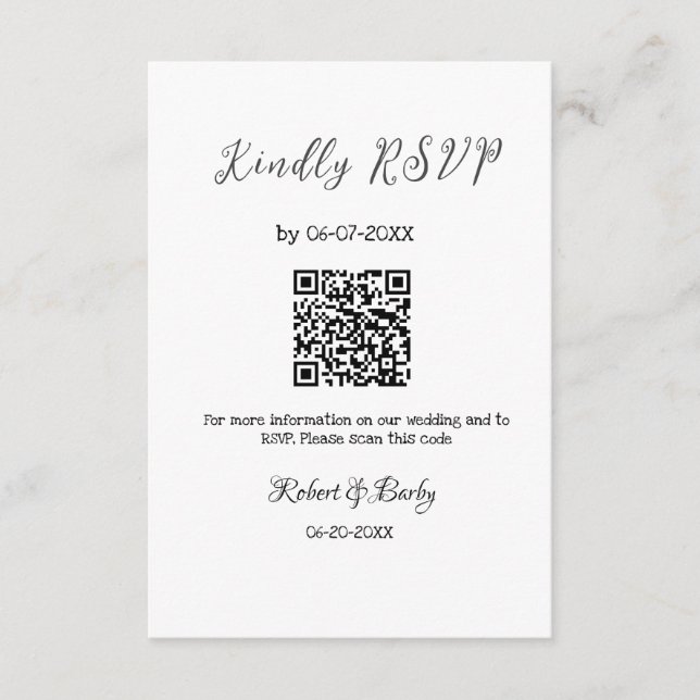 freundlich Hochzeit RSVP Scan QR-Code einfach mode Begleitkarte (Vorderseite)