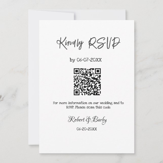 freundlich Hochzeit RSVP Scan QR-Code einfach mode Einladung (Vorderseite)