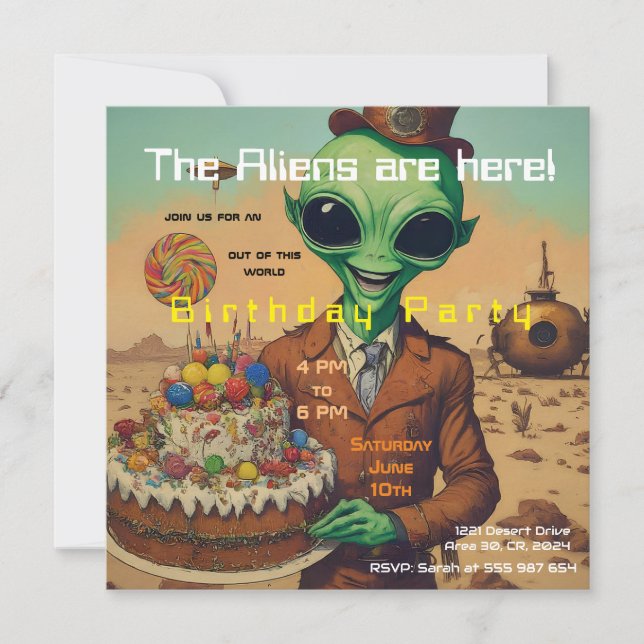 Freundliche Alien Birthday Einladung (Vorderseite)