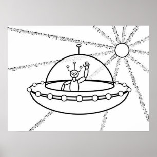 Freundliche Alien in einem fliegenden Saucer Poster