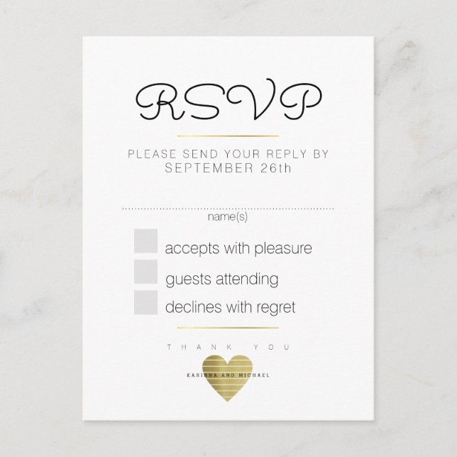 Freundliche Antwort Hochzeit rsvp weiß Einladungspostkarte (Vorderseite)