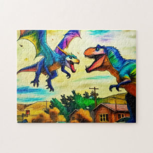 Freundliche Begegnung - Drache und Dinosaurier