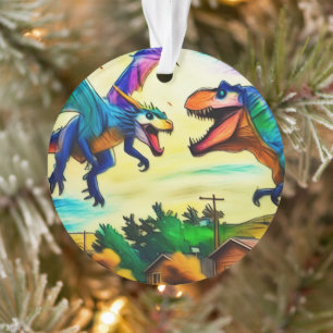 Freundliche Begegnung - Drache und Dinosaurier Ornament