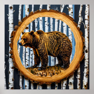 Freundliche Braunbär-Cartoon-Naturszene Poster