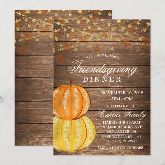 Freundliche Dinner Fall Pumpkin Einladung (Vorne/Hinten)
