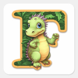Freundliche Dinosaurier und der Buchstabe F Quadratischer Aufkleber