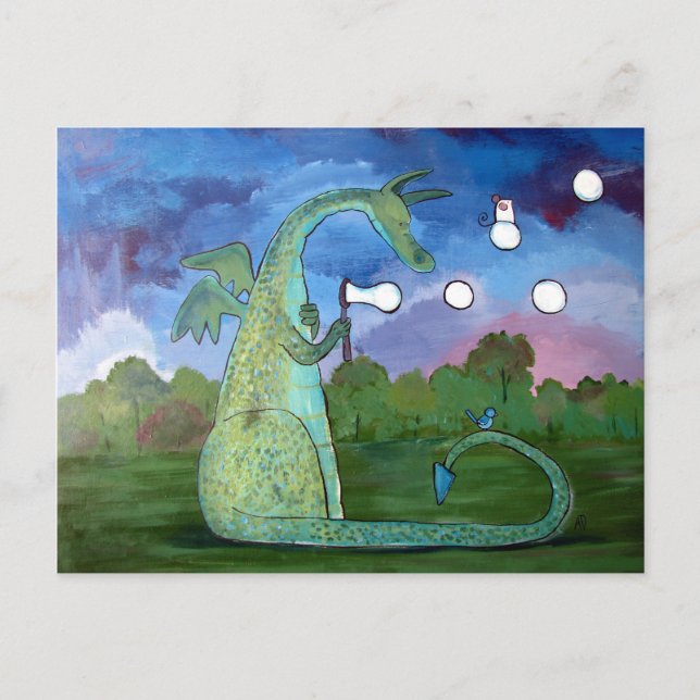 Freundliche Dragon Kids Art Niedliche weiße Postka Postkarte (Vorderseite)