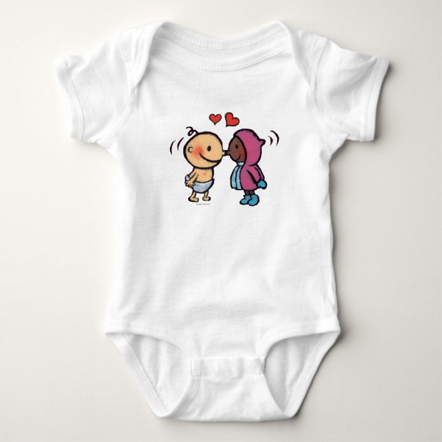 Freundliche Eskimonase küsst Kinder Baby Strampler (Vorderseite)